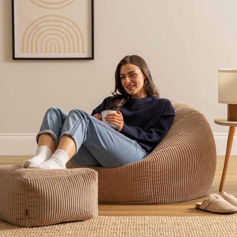 ICON Kingston Cord Bean Bag with Footstool, Mocha Brown, Large Adult Bean Bag Chair with Filling Included, Comfy Chair, Pouffe Footstool, Living Room Furniture, Bedroom Furniture - Image 2
