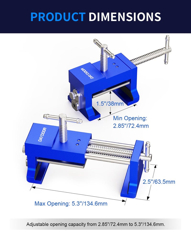 DAYDOOR Professional Cabinet Clamps 2 Pack, Heavy-Duty Cast Steel, Integrated Drill Guide & EVA Protection, Face Frame Alignment Tool for Cabinet Installation & Woodworking, Blue - Image 4