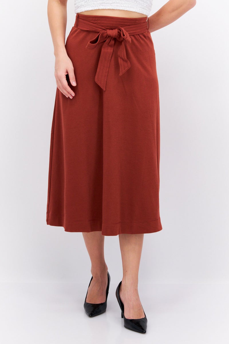 ESPRIT تنورة ميدي نسائية مزودة بحزام، بني - Image 1