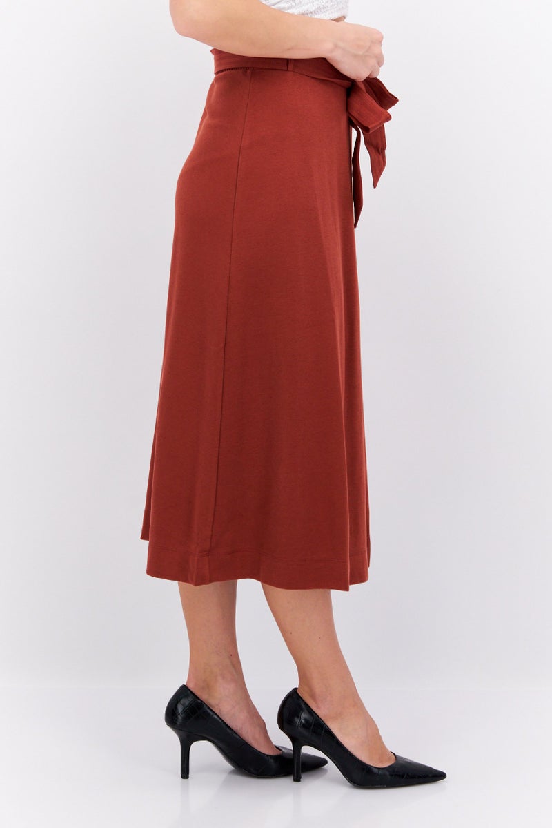 ESPRIT تنورة ميدي نسائية مزودة بحزام، بني - Image 2