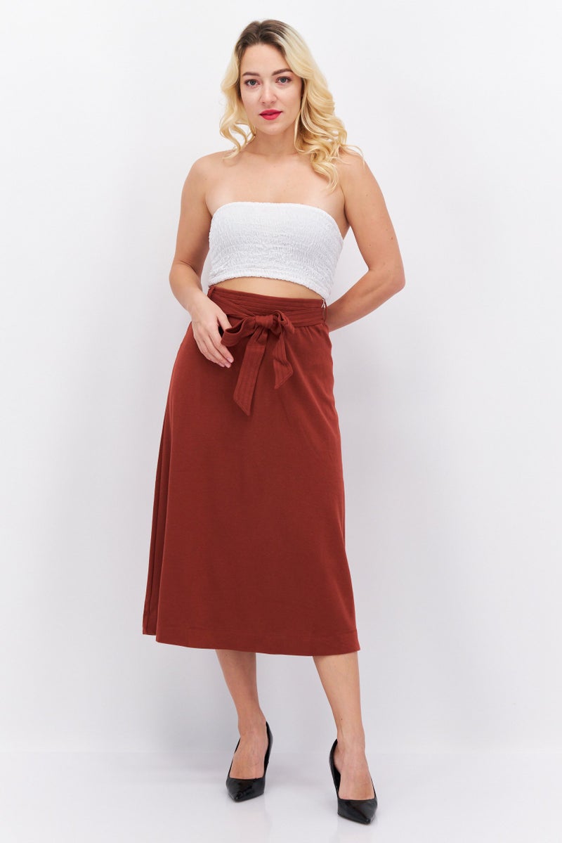 ESPRIT تنورة ميدي نسائية مزودة بحزام، بني - Image 4
