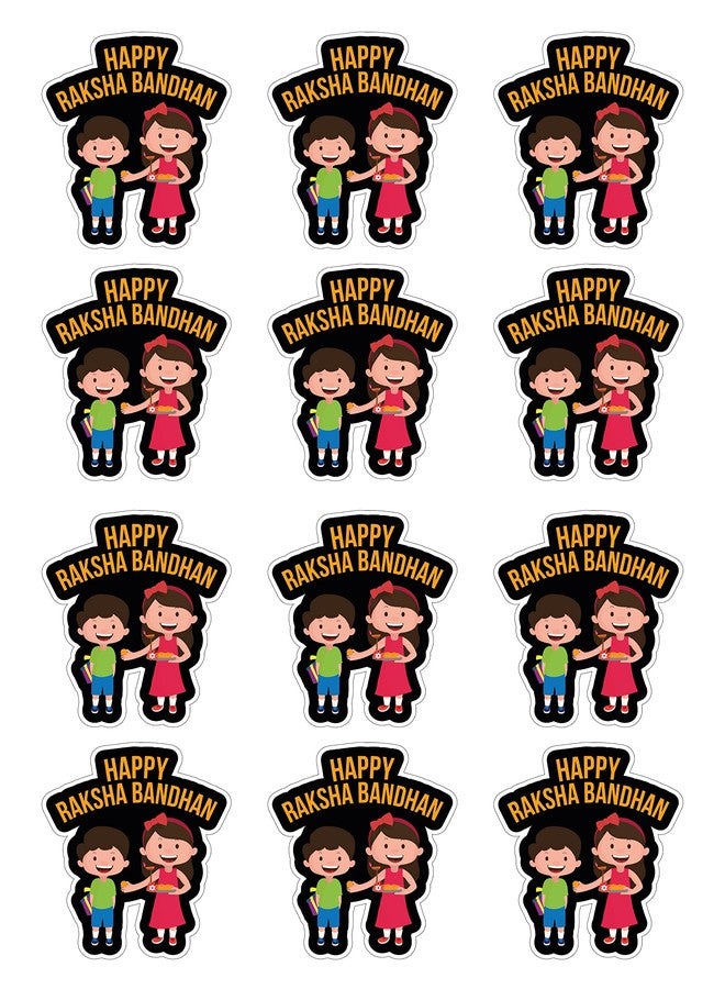 D2C Happy Raksha Bandhan Sticker | Festive Boy & Girl Design Self-Adhesive Labels for Gifts & Hampers | Rakhi Packaging Seals (D2) (18) - Image 1
