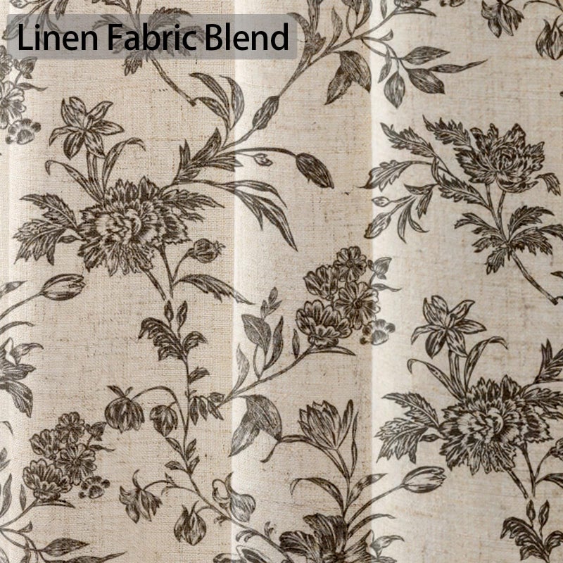 WOUVMA Black Shower Curtain Floral Cotton Linen Cottagecore Shower Curtain for Bathroom 72"" W x 84"" L - Image 4