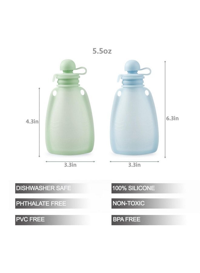 PandaEar PandaEar 2 Pack Baby Food Pouches & 2 Pack Snack Containers, Reusable Silicone Squeeze Pouches & Collapsible Toddler Snack Cups for Toddler Kids -Blue&Green  - Image 3