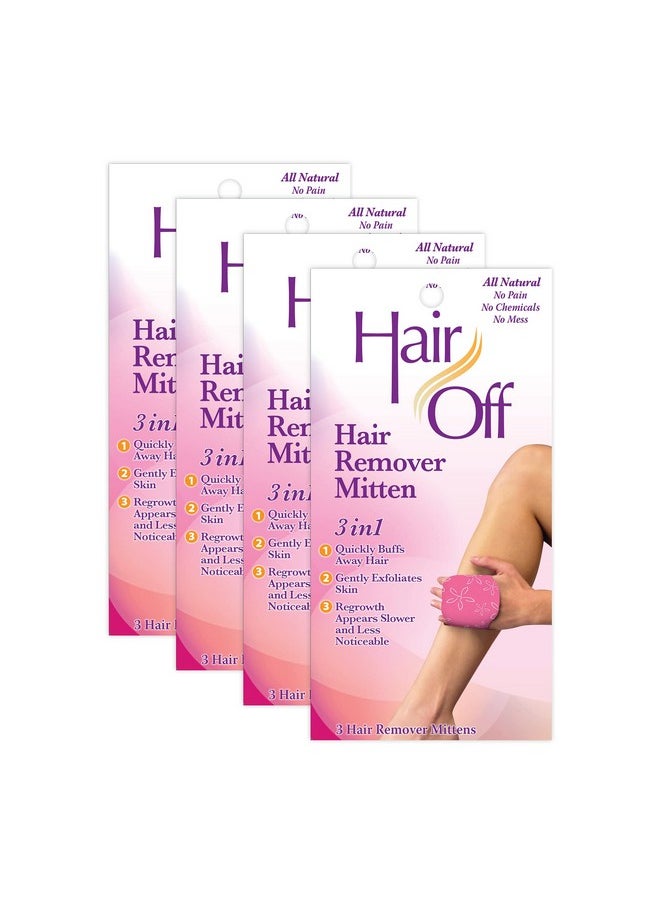 Hair off - Hair Remover Mittenallnaturalpainless & Chemical Freefull Body Hair Removalslows & Lessens Regrowthexfoliates Skin (3 Mittens Per Boxpack Of 4) - Image 1