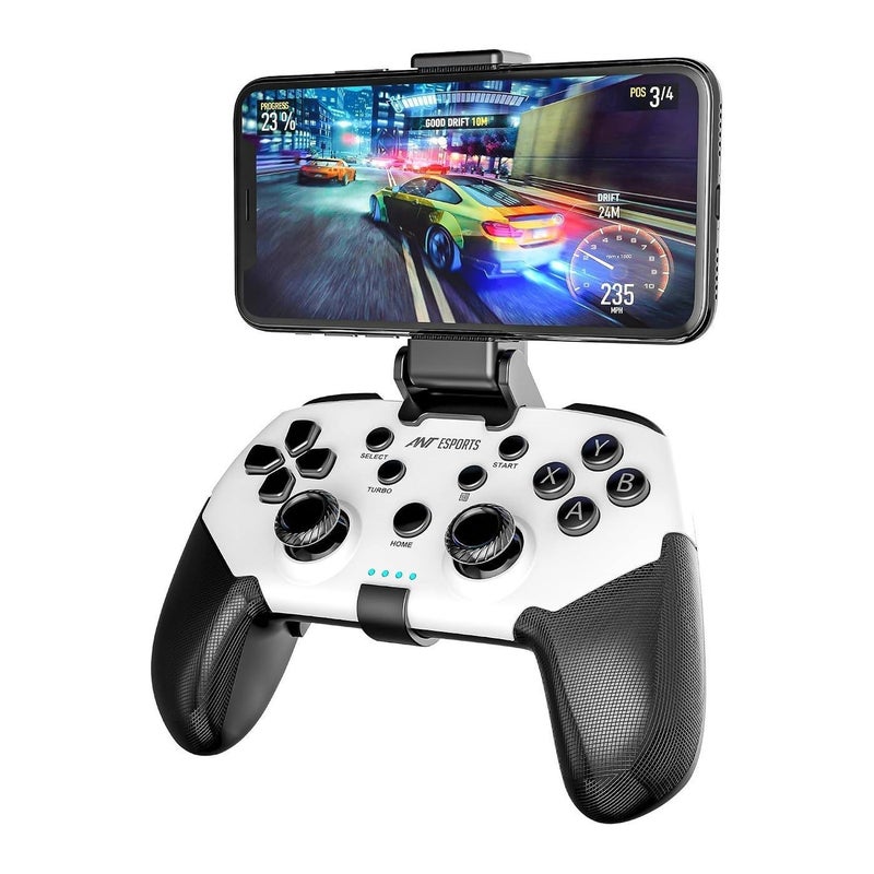 ANT Esports Renewed - Ant Esports GP320 Wireless Gamepad for PC, Android, iPhone, PS4, PS3 & Nintendo Switch, Bluetooth Controller with Mobile Clip, Turbo Function, Macro Programming, X-Input/D-Input Support- Black White - Image 1
