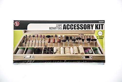 SE طقم ملحقات أدوات دوارة SE 228 قطعة مع عمود 1/8" - مجموعة شاملة للتلميع، الحفر، النقش - تشمل أحزمة صنفرة، أحجار طحن، عجلات صوفية، وصندوق خشبي - RA9228 - Image 2