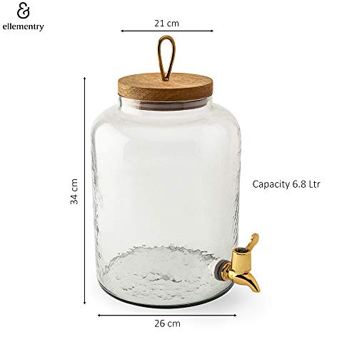 Ellementry Transparent 6.8L Glass Water Iced Drink Dispenser Jar with Tap,Wooden Lid - Cold Beverage Dispenser for Beer, Detox Water, Soda, Lime Juice, Perfect Pitcher for Home, Parties & Events - Image 4