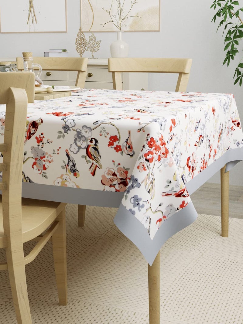Clasiko 100% Cotton Centre Table Cover; 54x78 Inches; Material - Cotton; Shape - Rectangle; Pack of 1; Grey Birds Brown Flowers - Image 3