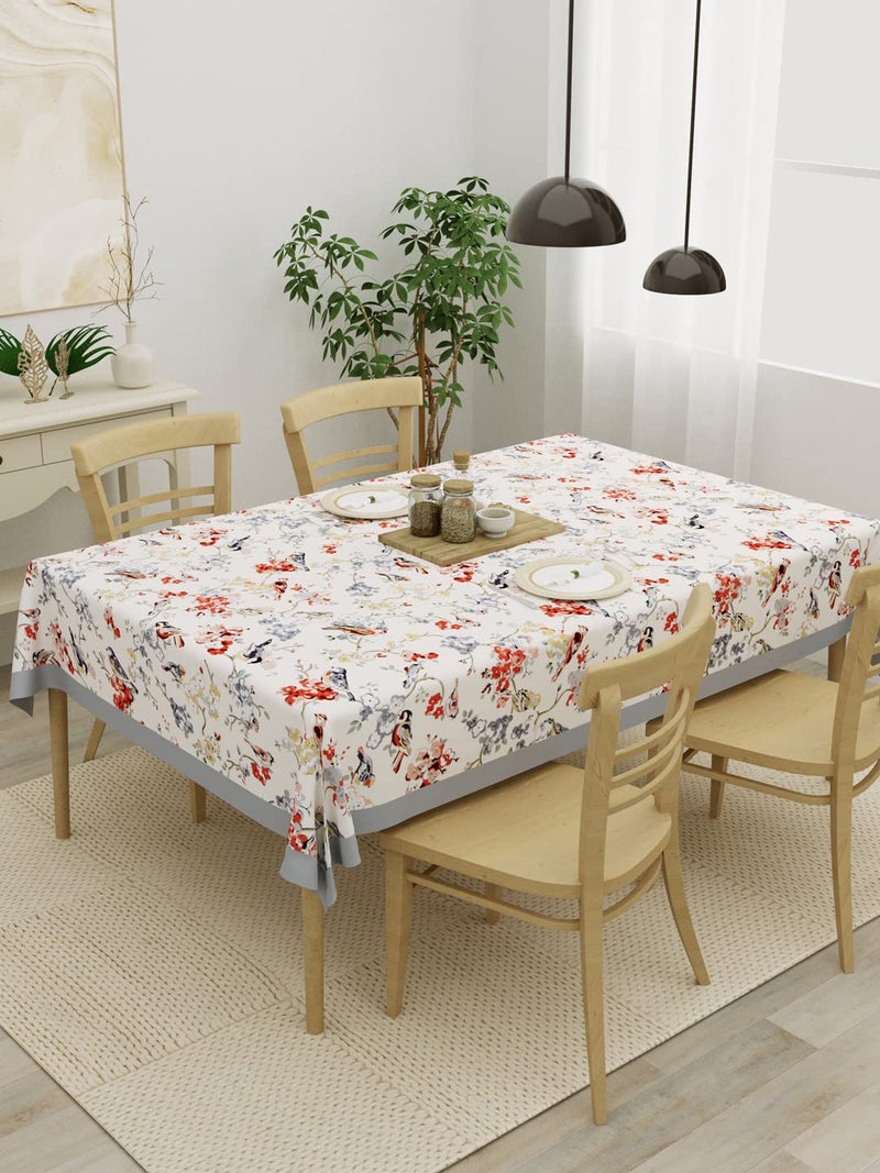 Clasiko 100% Cotton Centre Table Cover; 54x78 Inches; Material - Cotton; Shape - Rectangle; Pack of 1; Grey Birds Brown Flowers - Image 1