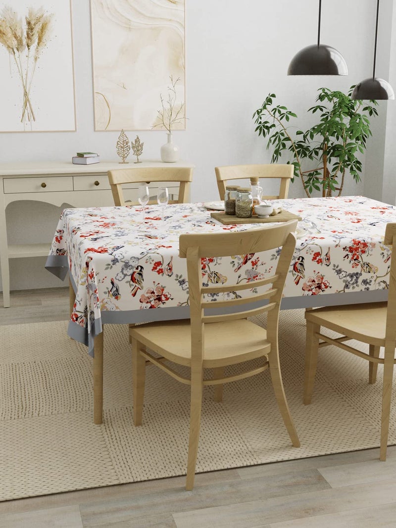 Clasiko 100% Cotton Centre Table Cover; 54x78 Inches; Material - Cotton; Shape - Rectangle; Pack of 1; Grey Birds Brown Flowers - Image 2