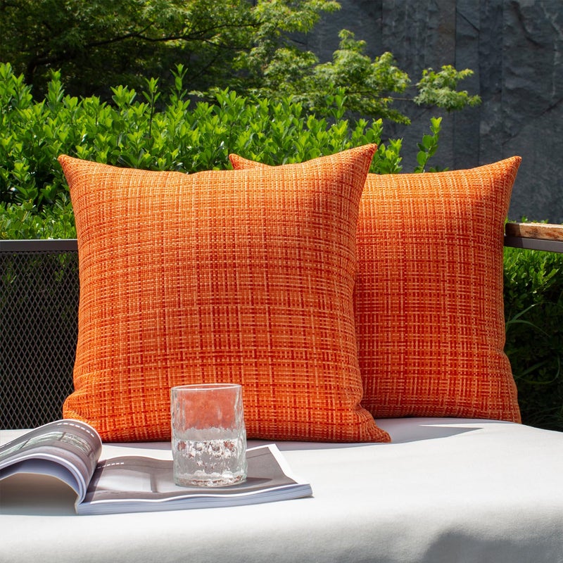 Kevin Textile Pack of 2 Decorative Outdoor Waterproof Fall Pillow Covers Square Garden Cushion Sham Throw Pillowcase Shell for Patio Tent Couch 24x24 Inch Orange