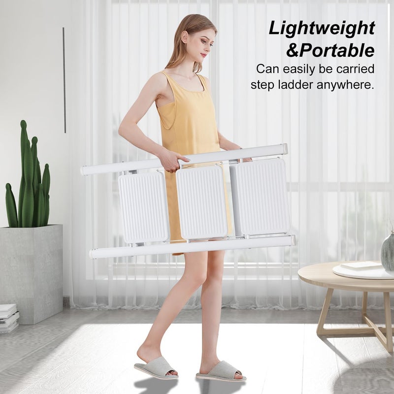 Matiko 3 Step Ladder Iron Folding Ladder Stool Wider Upgraded NonSlip Treads Portable Lightweight Ladder for Home and Kitchen Holds up to 330 Lbs White - Image 5
