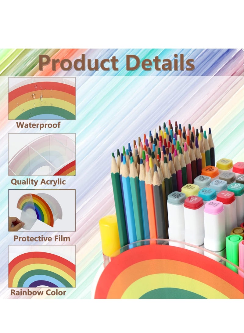 KASTWAVE Acrylic Pen Holder, Cute Pencil Organizer, 5 Compartments Clear Desk, Desktop Stationery Organizer for Office Storage/School/Art Supplies/Home (Rainbow Colour) - Image 4