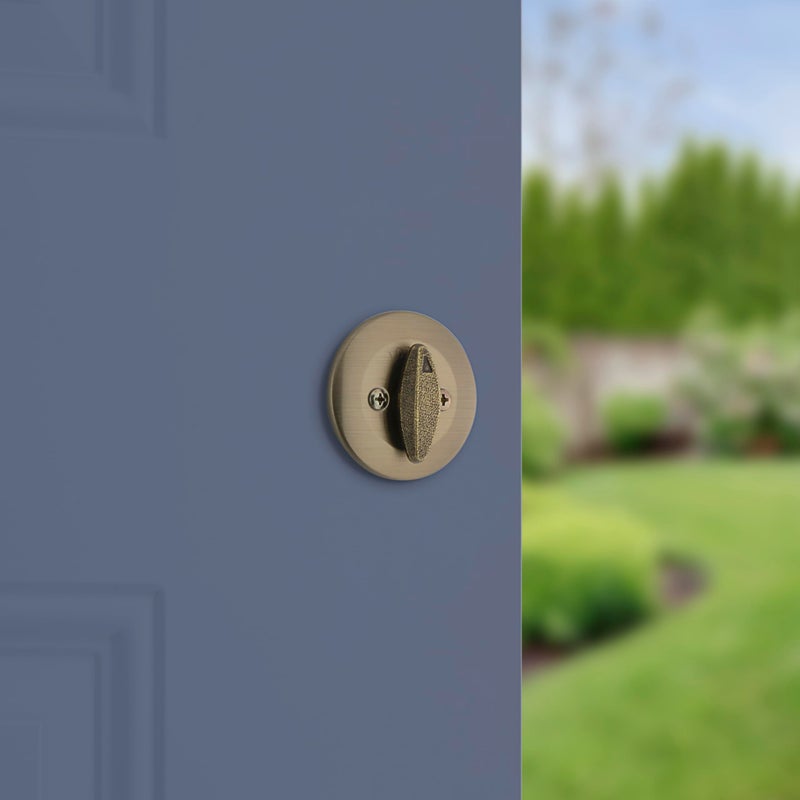 Kwikset 660 Deadbolt Lock, Antique Brass Round Exterior Keyed Front Entry Door, Pick Resistant SmartKey Rekey Security, Single Cylinder Dead Bolt - Image 3