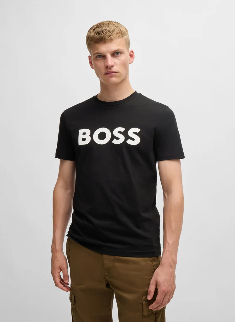 BOSS Cotton-jersey T-shirt with rubber-print logo