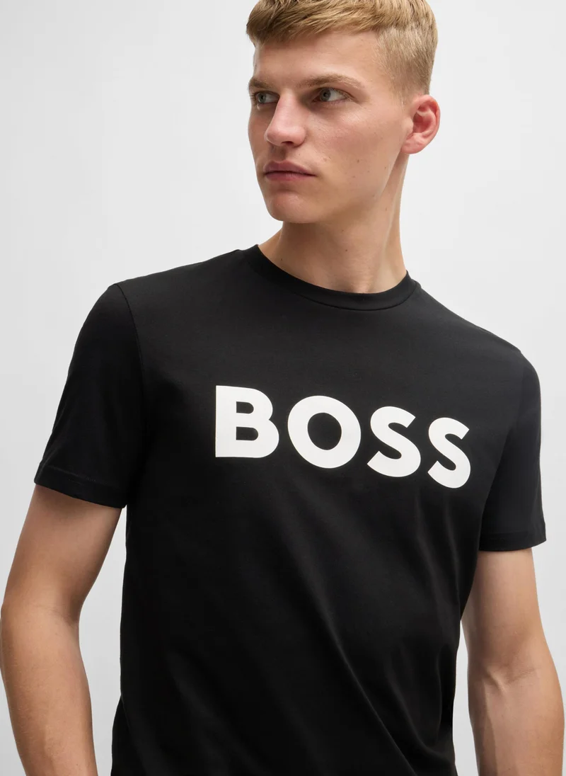 بوس Cotton-jersey T-shirt with rubber-print logo