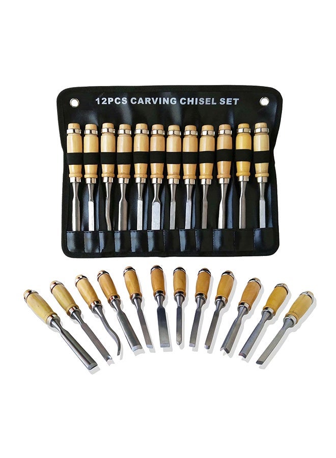 Set Of 12 Wood Carving Tools Knife Kit Silver/Beige 120grams - Image 1