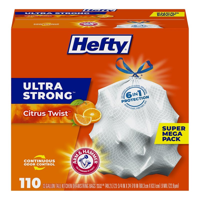 Hefty Ultra Strong Tall Kitchen Trash Bags, Citrus Twist Scent, 13 Gallon, 110 Count - Image 1