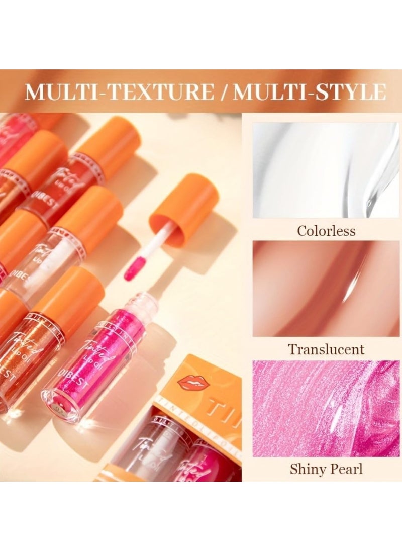 QiBest 4 Colors Tinted Lip Oil Moisturizing Hydrating Lip Glow Oil Big Brush Head Moisturizing Lip Gloss Shiny Transparent Lip Gloss Plumping Clear Tint Shiny and Vegan Moisturizing Lip Plumper 01  - Image 2