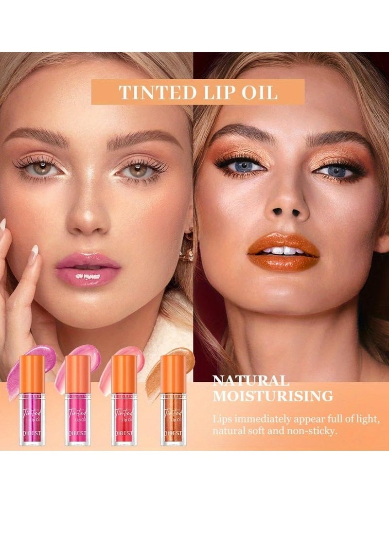 QiBest 4 Colors Tinted Lip Oil Moisturizing Hydrating Lip Glow Oil Big Brush Head Moisturizing Lip Gloss Shiny Transparent Lip Gloss Plumping Clear Tint Shiny and Vegan Moisturizing Lip Plumper 01  - Image 5