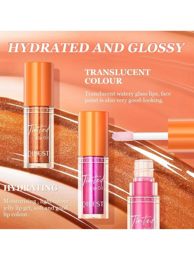 QiBest 4 Colors Tinted Lip Oil Moisturizing Hydrating Lip Glow Oil Big Brush Head Moisturizing Lip Gloss Shiny Transparent Lip Gloss Plumping Clear Tint Shiny and Vegan Moisturizing Lip Plumper 01  - Image 4