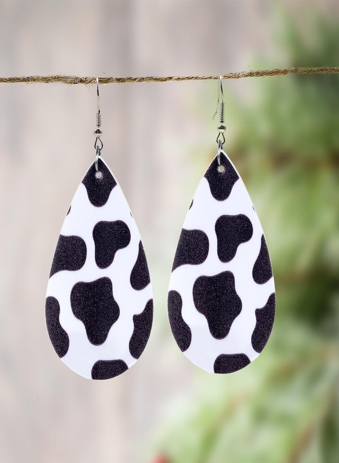 YINCUO Cow Print Earrings for Women Leather Black and White Dangle Jewelry Outfits Accessories - Image 4