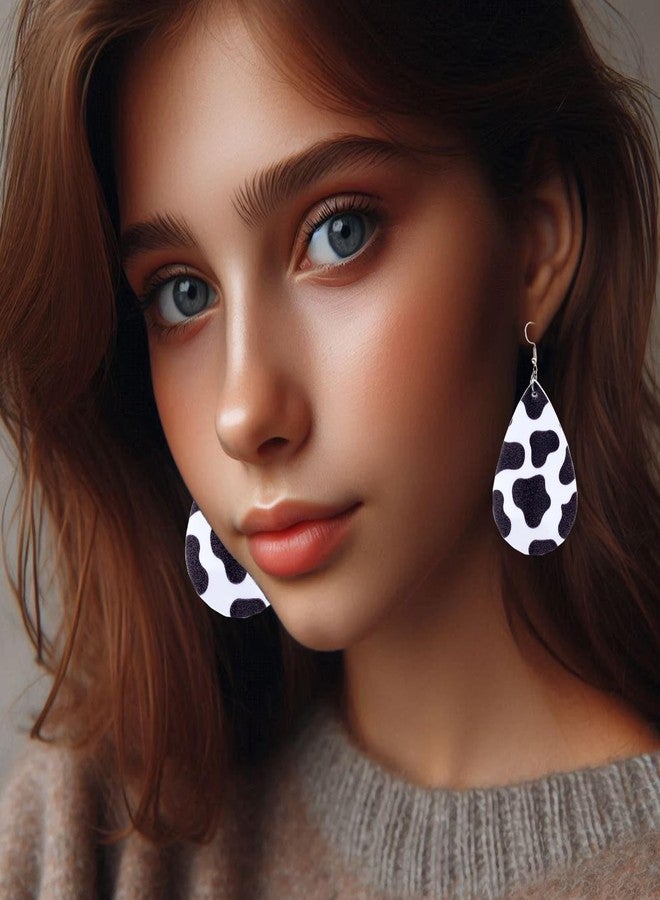 YINCUO Cow Print Earrings for Women Leather Black and White Dangle Jewelry Outfits Accessories - Image 2
