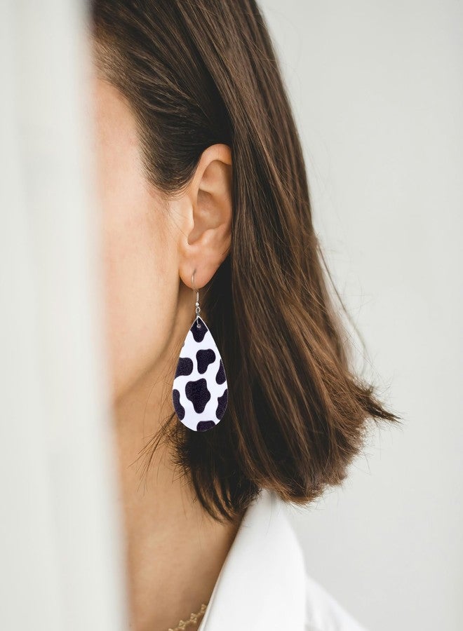 YINCUO Cow Print Earrings for Women Leather Black and White Dangle Jewelry Outfits Accessories - Image 3
