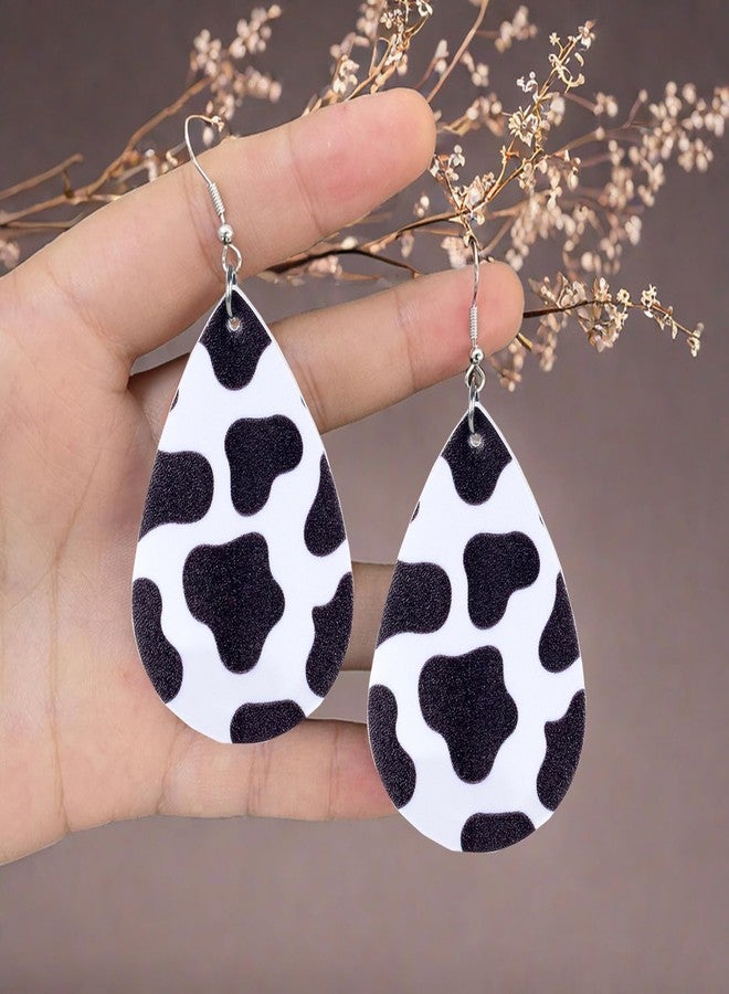 YINCUO Cow Print Earrings for Women Leather Black and White Dangle Jewelry Outfits Accessories - Image 5