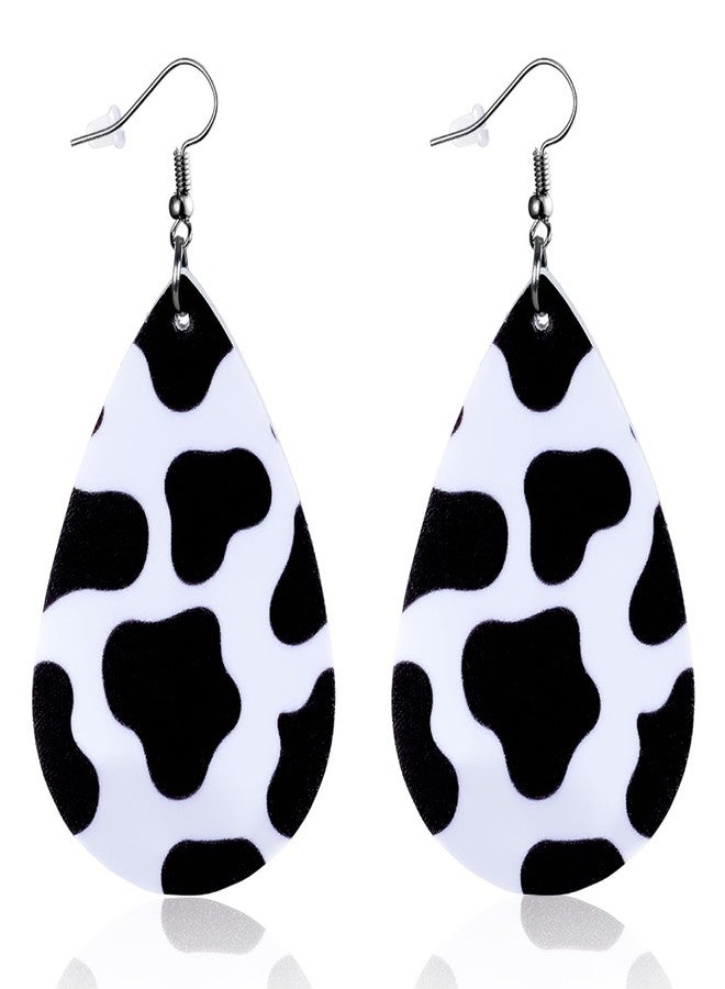 YINCUO Cow Print Earrings for Women Leather Black and White Dangle Jewelry Outfits Accessories - Image 1
