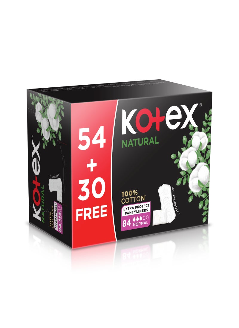 Kotex Natural Panty Liners, 100% Cotton, Normal Size, 84 Daily Panty Liners - Image 1