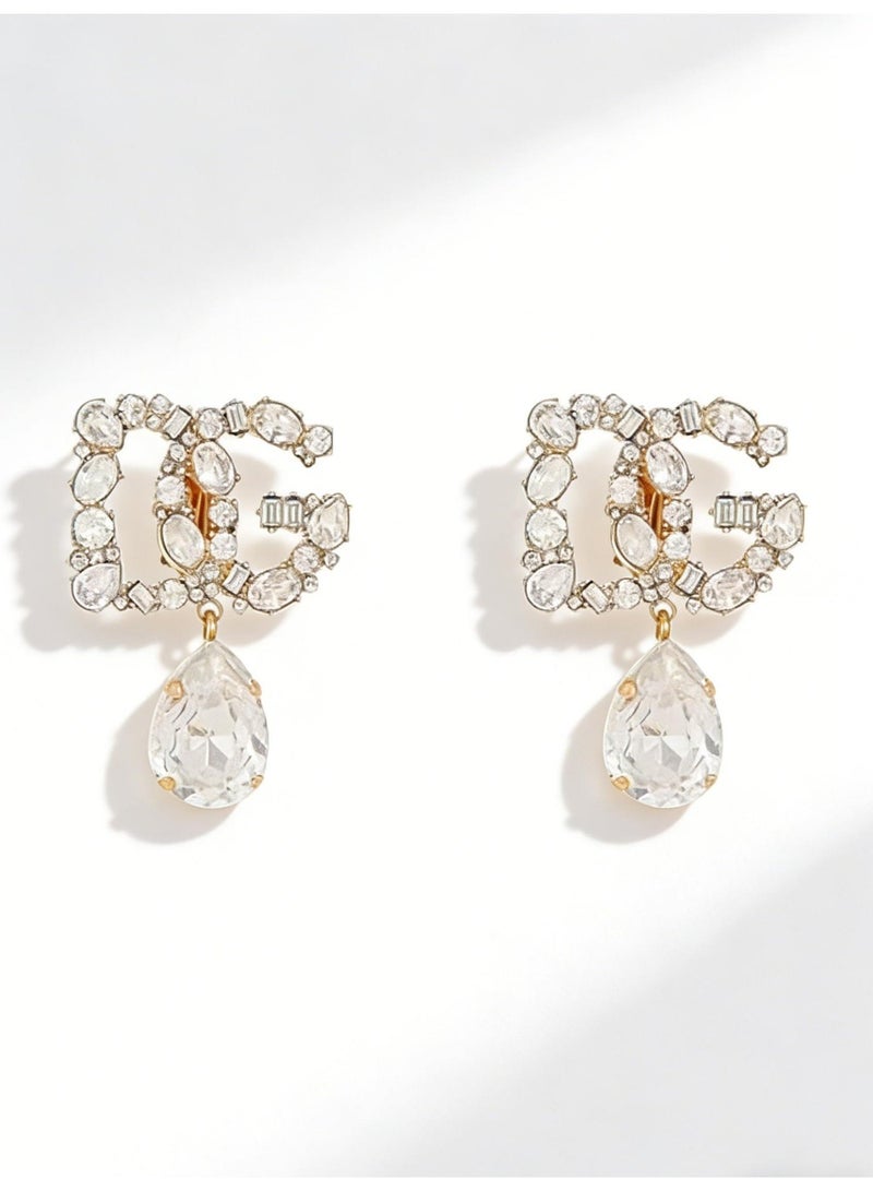 D&G DG logo Crystal-Embellished DG Drop Earrings - Gold-Tone & Sparkling Stones for Luxury Evening & Party Looks - Image 1