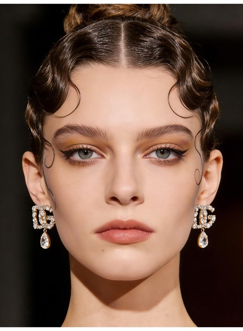 D&G DG logo Crystal-Embellished DG Drop Earrings - Gold-Tone & Sparkling Stones for Luxury Evening & Party Looks - Image 2