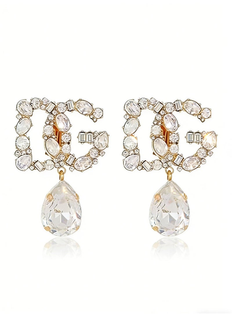 D&G DG logo Crystal-Embellished DG Drop Earrings - Gold-Tone & Sparkling Stones for Luxury Evening & Party Looks - Image 5