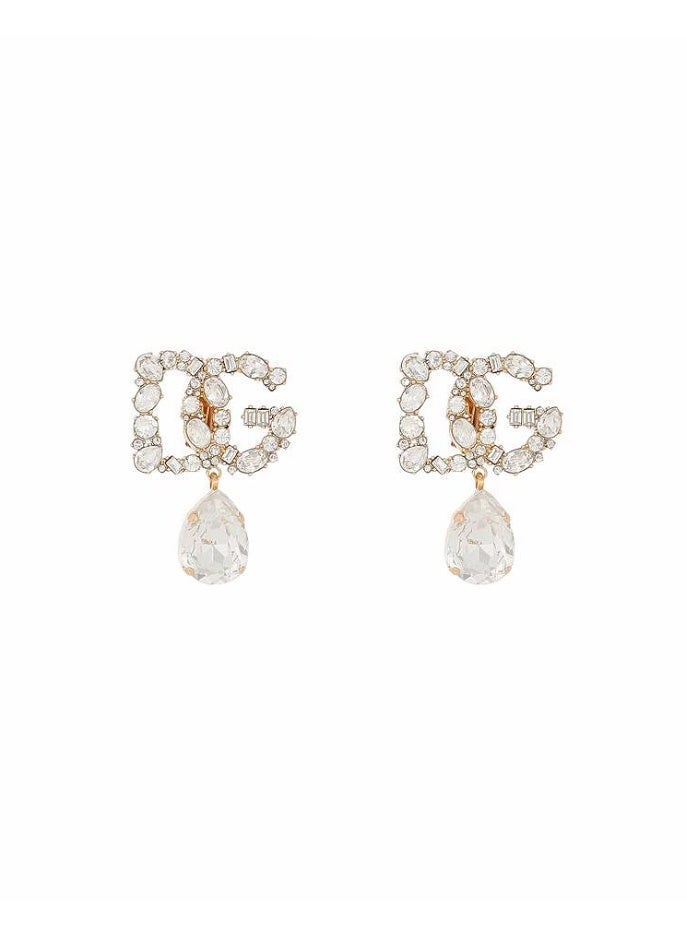 D&G DG logo Crystal-Embellished DG Drop Earrings - Gold-Tone & Sparkling Stones for Luxury Evening & Party Looks - Image 3