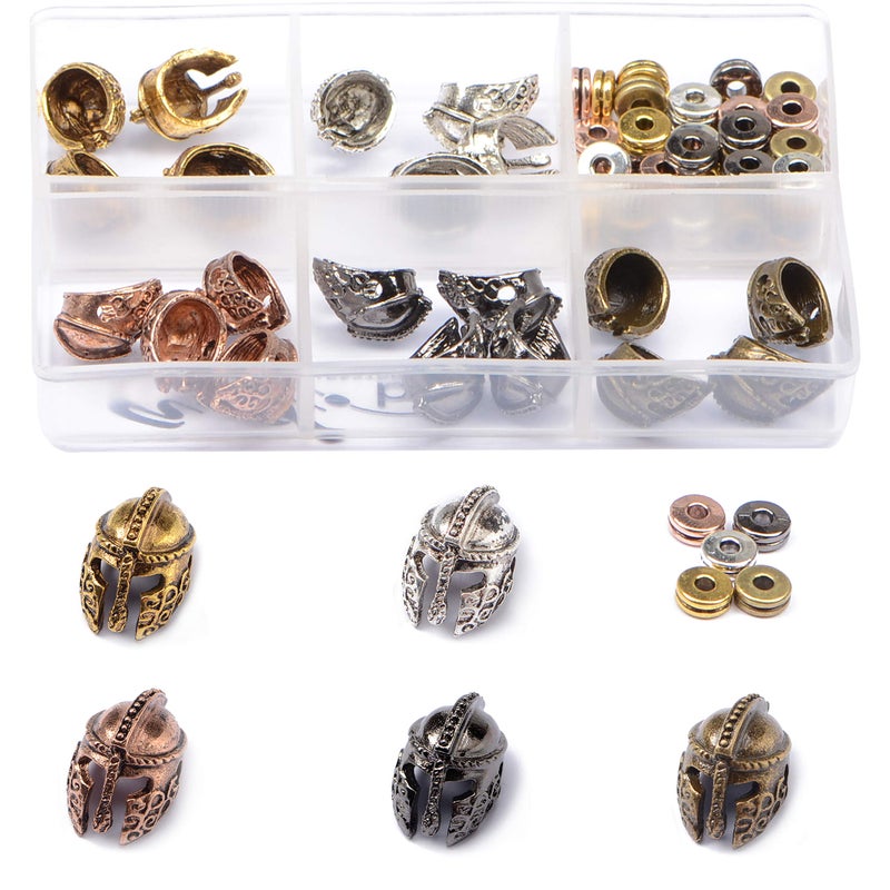 AD BEADS 75 Pieces in 5 Colors 25 Pieces Sparta Helmet Beads Plus Matching 50 Pieces Double Heishi Spacers Connector Charm Beads Jewelry Making Craft