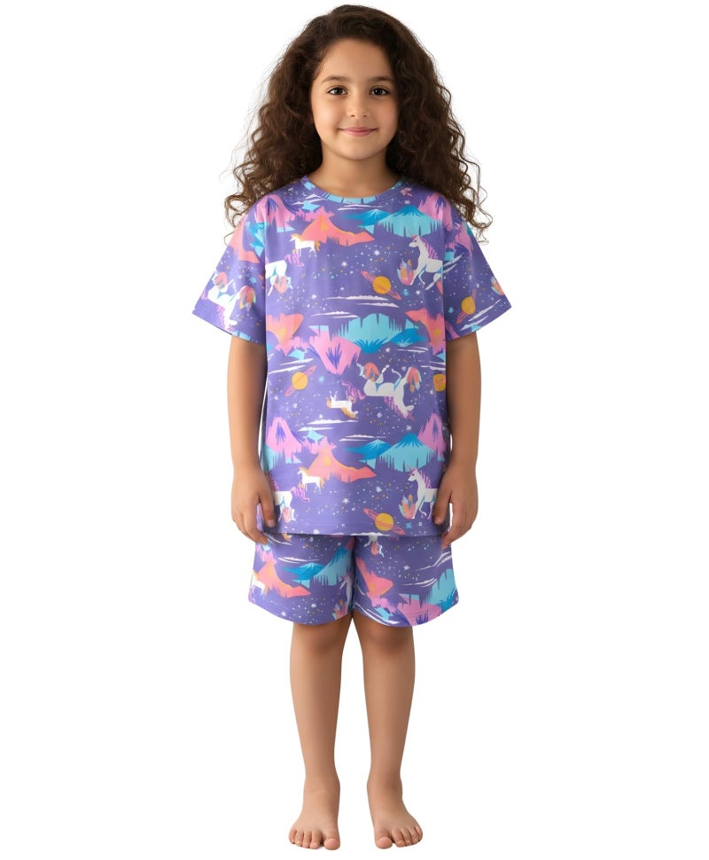 ANTHRILO Shorts Sets for Girl | 100% Cotton, Skin Friendly Fabric | Sleepwear Night Suit | T-shirt & Shorts, Half Sleeves T-shirt, Round Neck Knee length Shorts | Regular Wear | 8 Years-9 Years - Image 1