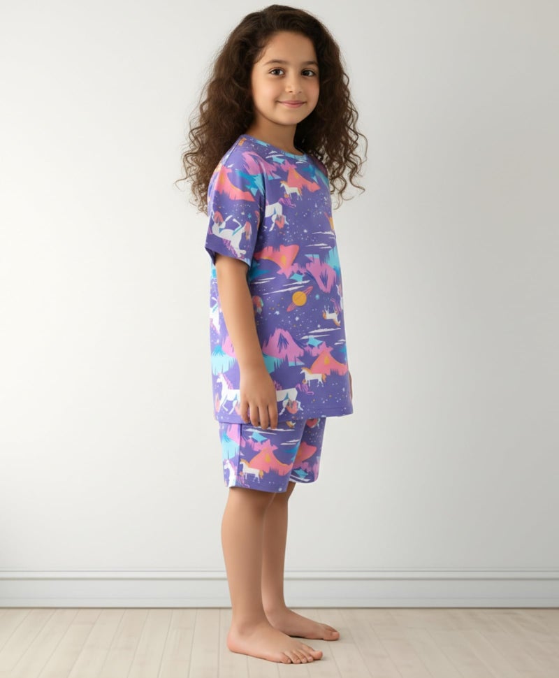 ANTHRILO Shorts Sets for Girl | 100% Cotton, Skin Friendly Fabric | Sleepwear Night Suit | T-shirt & Shorts, Half Sleeves T-shirt, Round Neck Knee length Shorts | Regular Wear | 8 Years-9 Years - Image 3