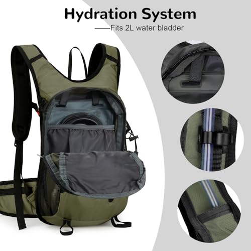 Outplea 15L Small Waterproof Hiking Backpack with Chest Strap for Men, Bike Cycling Backpack for Helmet, Green - Image 5
