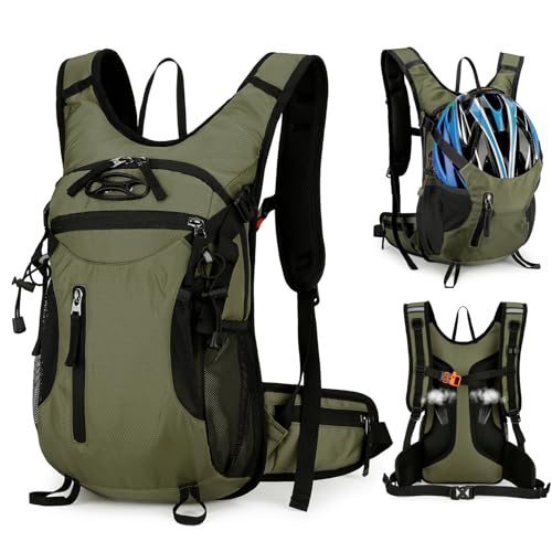 Outplea 15L Small Waterproof Hiking Backpack with Chest Strap for Men, Bike Cycling Backpack for Helmet, Green - Image 1