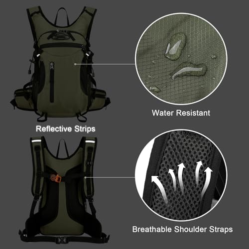 Outplea 15L Small Waterproof Hiking Backpack with Chest Strap for Men, Bike Cycling Backpack for Helmet, Green - Image 3