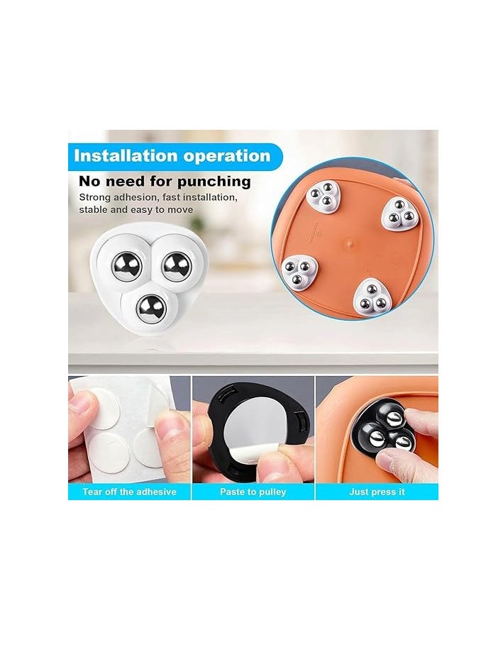 Geustos 8 Pieces Self Adhesive Caster Wheels, 360 Degree Rotation Stainless Steel Paste Sticky Wheels,Universal Mini Swivel Caster Wheels for Box Bottom Storage Rack Furniture Trash Can (Three Beads)  - Image 3