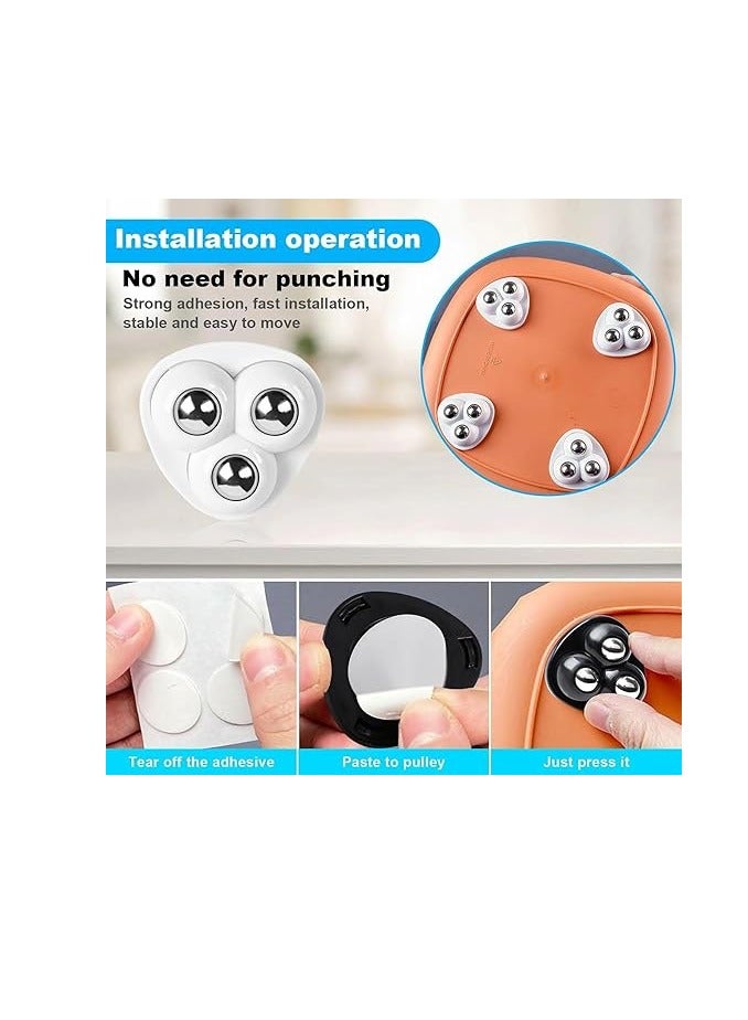 Geustos 8 Pieces Self Adhesive Caster Wheels, 360 Degree Rotation Stainless Steel Paste Sticky Wheels,Universal Mini Swivel Caster Wheels for Box Bottom Storage Rack Furniture Trash Can (Three Beads) - Image 2