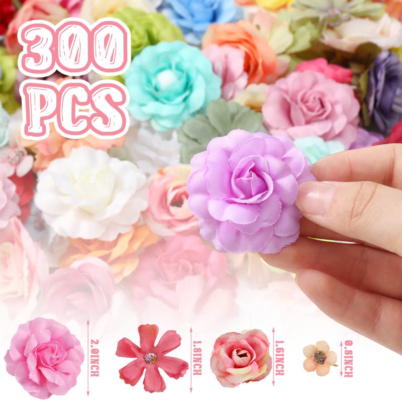 Hoteam 300 Pcs Faux Flower Heads Silk Artificial Plum Blossom Heads DIY Fake Mini Flowers Assorted Silk Decorative Flowers Daisy Roses Craft Supplies for Wedding Party Wreath (Elegant) - Image 2
