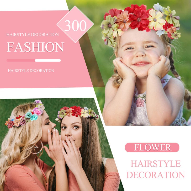 Hoteam 300 Pcs Faux Flower Heads Silk Artificial Plum Blossom Heads DIY Fake Mini Flowers Assorted Silk Decorative Flowers Daisy Roses Craft Supplies for Wedding Party Wreath (Elegant) - Image 3