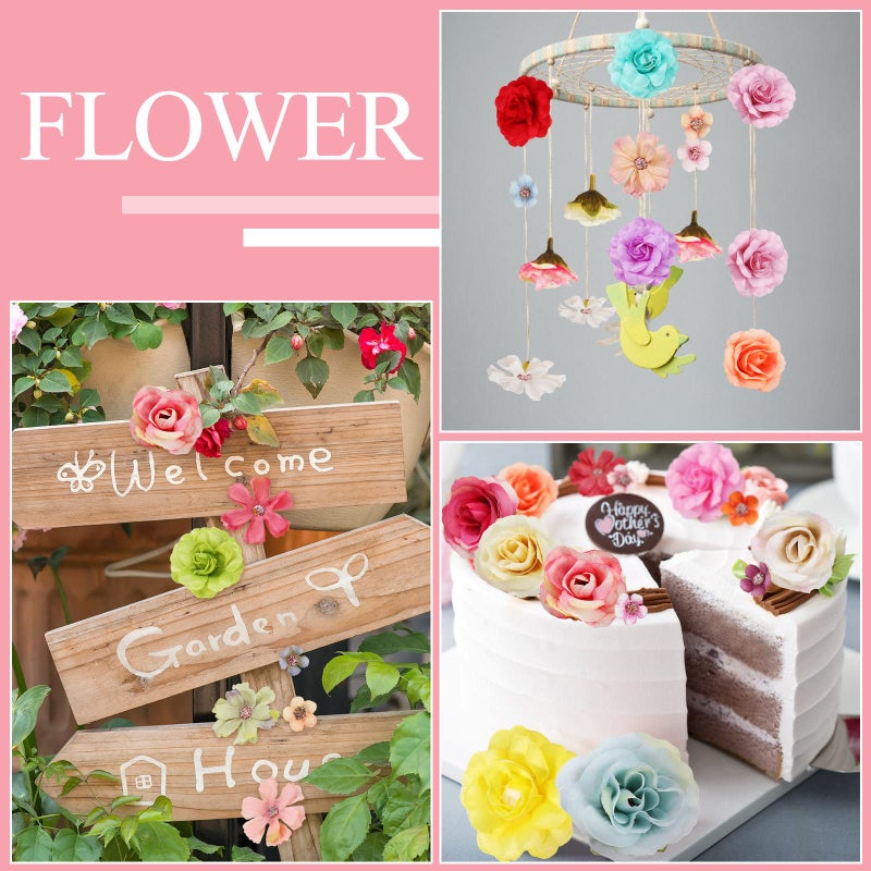 Hoteam 300 Pcs Faux Flower Heads Silk Artificial Plum Blossom Heads DIY Fake Mini Flowers Assorted Silk Decorative Flowers Daisy Roses Craft Supplies for Wedding Party Wreath (Elegant) - Image 4