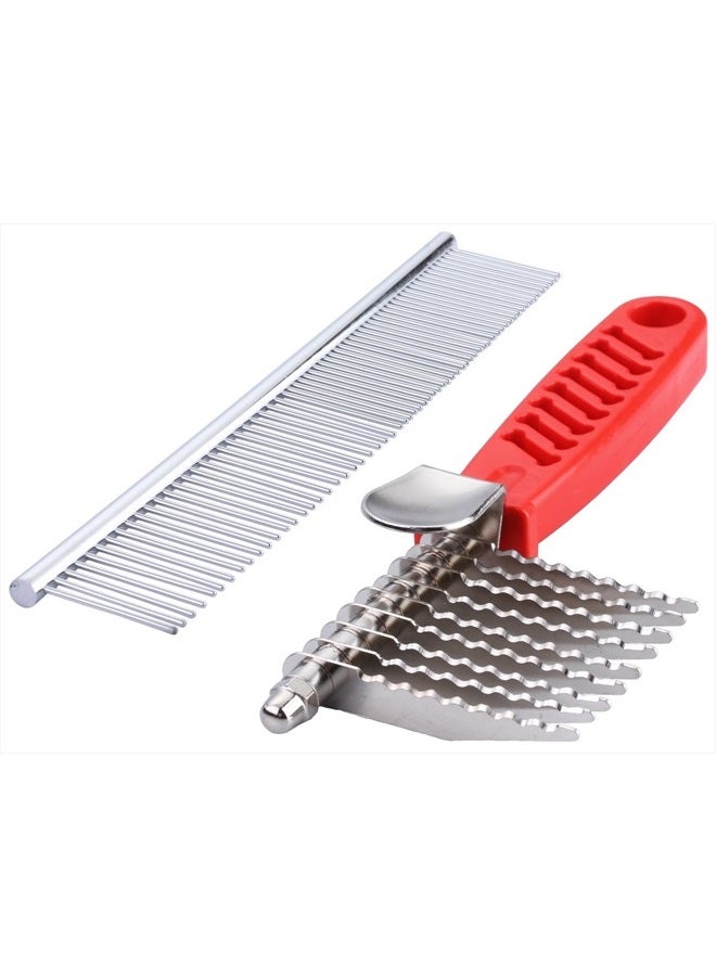 QUMY Dog Comb Pet Grooming Comb Dog Rake Comb Trimmer Stainless Steel Dog Comb for Dematting Removing Dead, Matted or Knotted Hair - Image 1