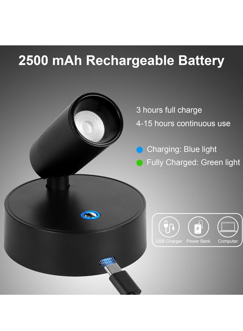 Led Spotlight, Wireless Indoor Spotlight With Timer And Adjustable Brightness, Rechargeable Spotlight, 3cct Battery Powered Indoor Tree Light, Suitable For Plants And Artworks, 2 Pieces - Black - Image 3