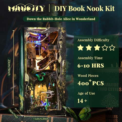 MiniCity Book Nook Kit 3D Wooden Puzzle Dollhouse Booknook Gifts for Family Lover Down The RabbitHole Alice in Wonderland - Image 5